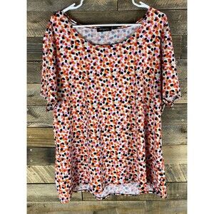 Notations Women's Top 2X Orange Pink Black Polka Dot Scoop Neck